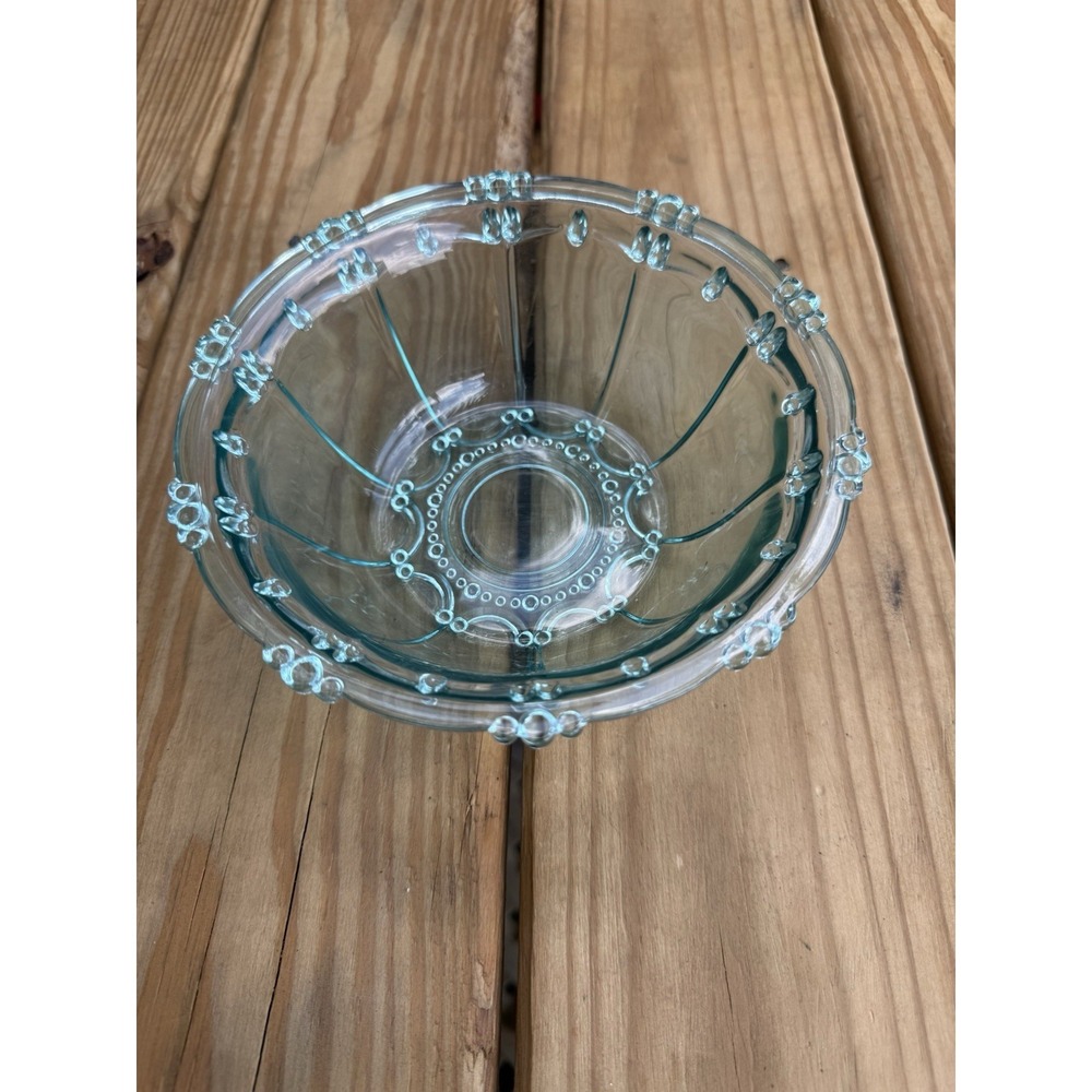 Vintage KIG Indonesia Beaded Clear Glass Elegant Candy Dish Bowl 7" Depression
